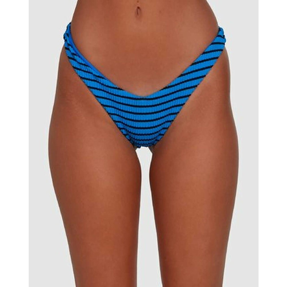 RVCA Storm French Mid Rise Cheeky High Leg Striped Bikini Swim Bottoms M…